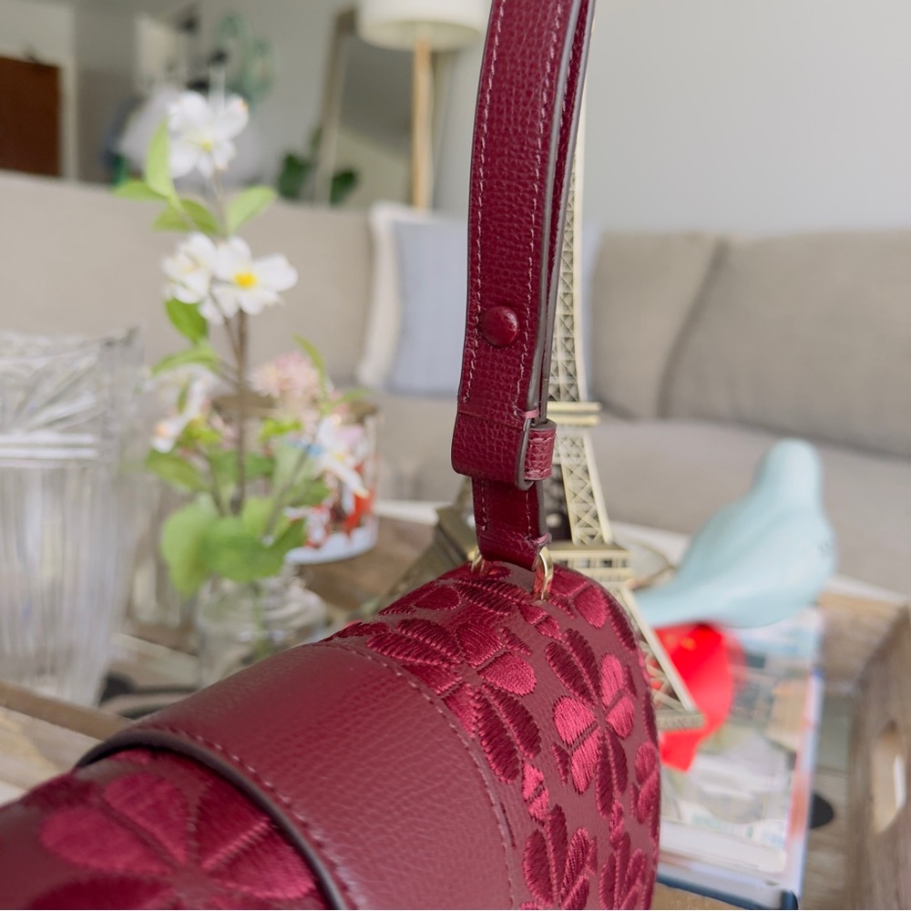 KATE SPADE Maroon Embroidered Floral Limited Edition Crossbody Bag - Picture 8 of 14